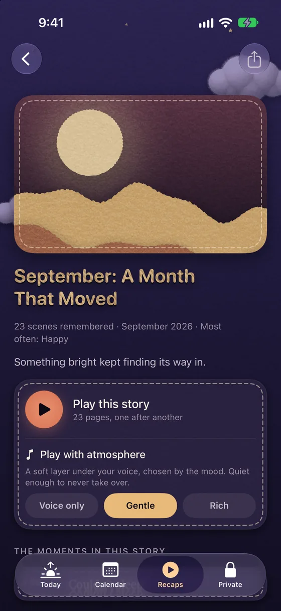 A chapter with its cover, story player and atmosphere (felt look)